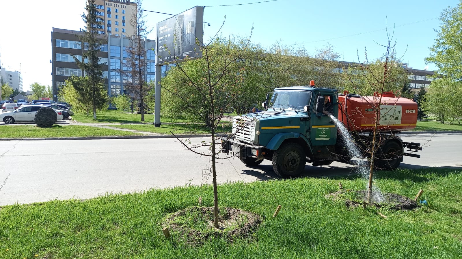 В Барнауле приступили к поливу деревьев и цветников