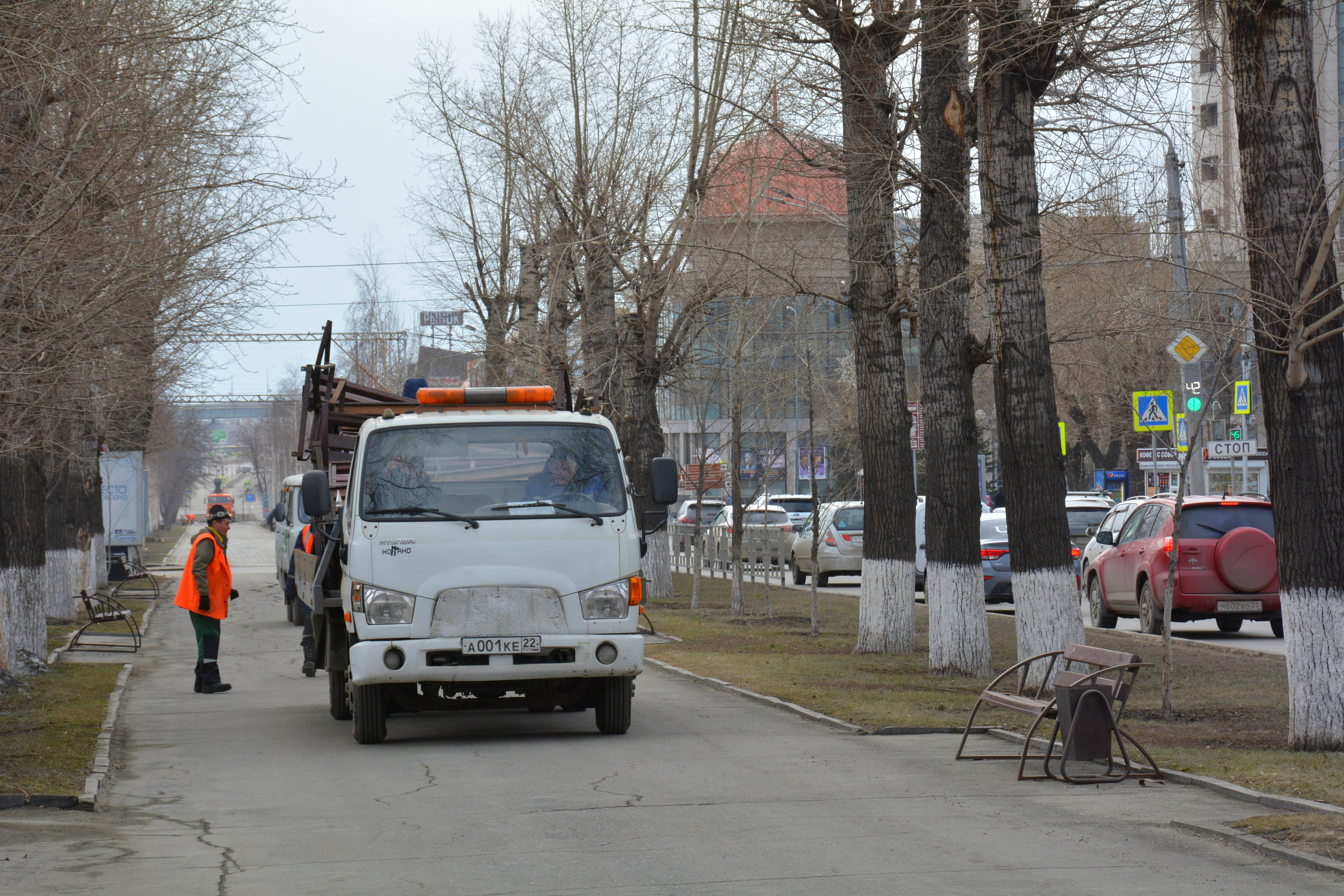 На улицах Барнаула начали устанавливать лавочки