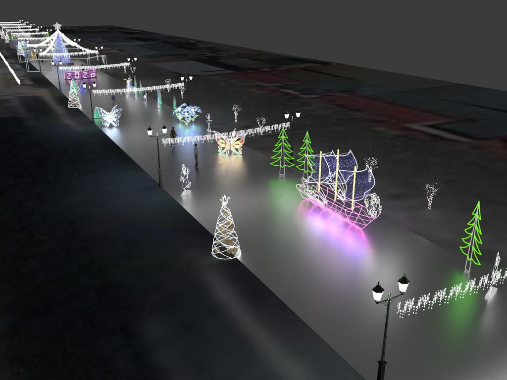 Новогоднюю площадку на улице Мало-Тобольской в Барнауле украсят новыми световыми фигурами