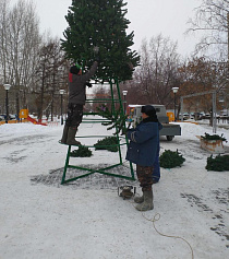 На аллее по улице Георгия Исакова начали устанавливать новогоднюю елку